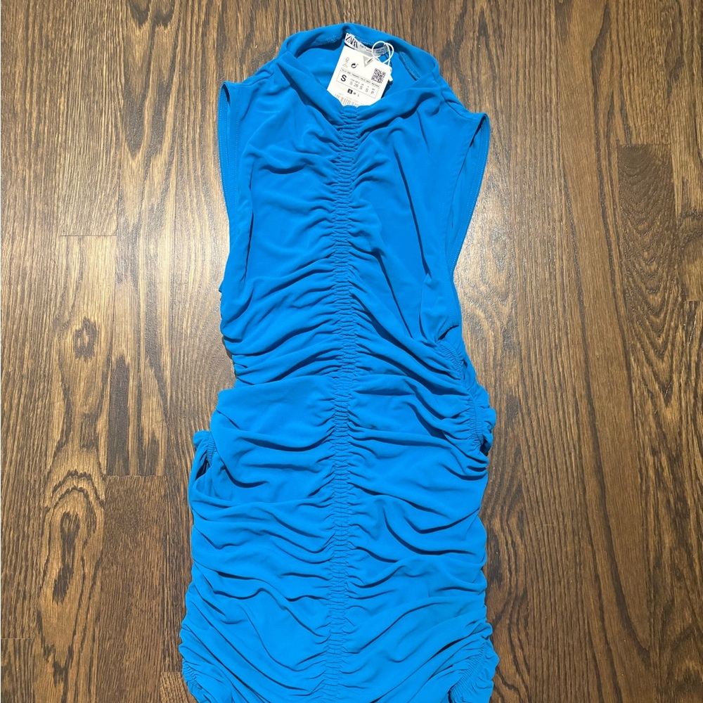 Blue Ruched Zara Mini Dress